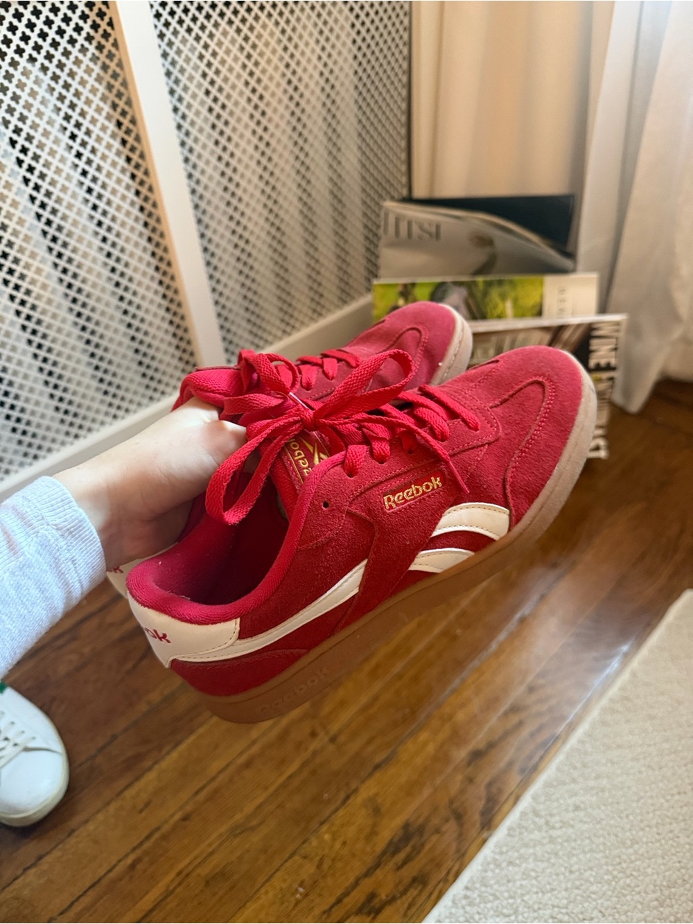 Reebok Red Suede Sneakers with White Stripes